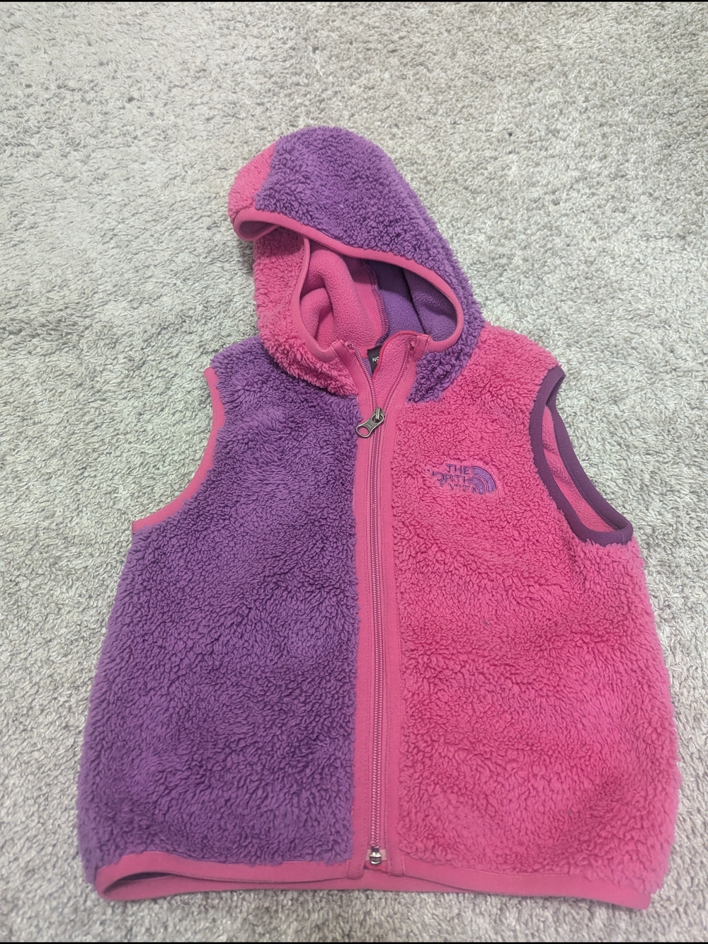 The North Face Girls' Two-Tone Pink & Purple Sherpa Hooded Vest